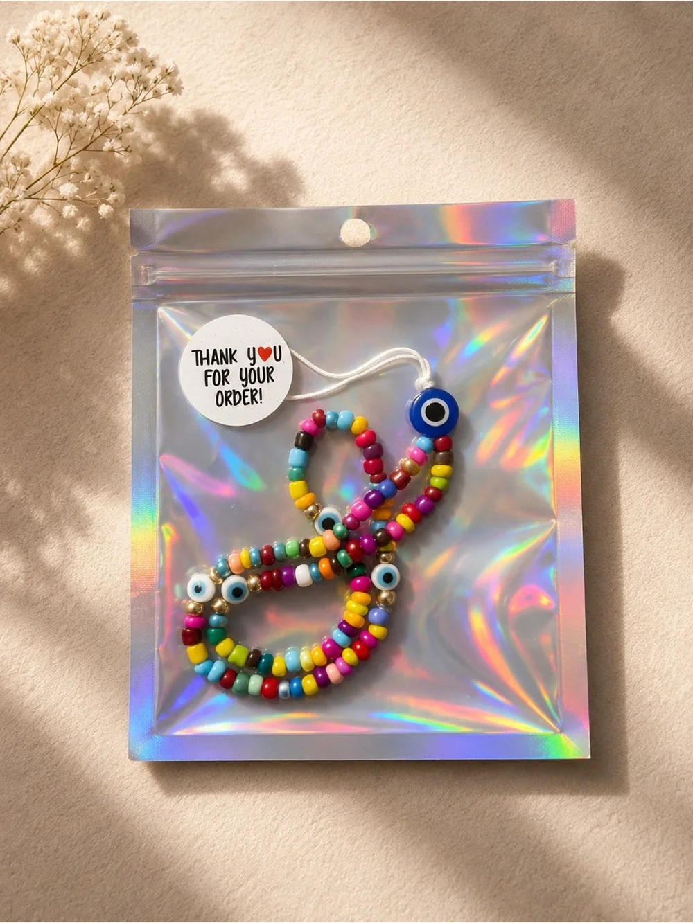 Kids Multicolor Beaded Necklace with Evil Eye Charm
